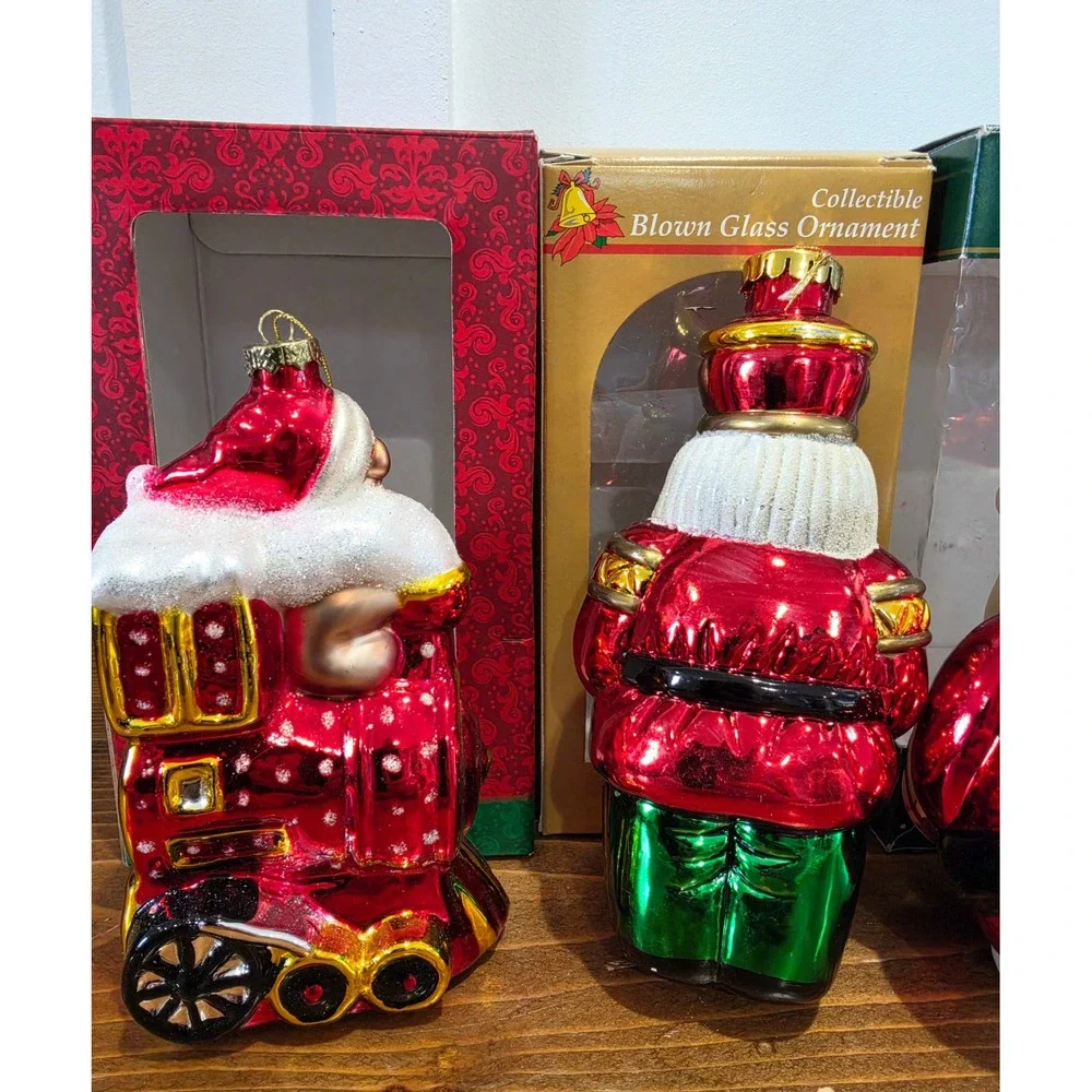 VTG Hand Crafted Blown Glass Hand Painted Christmas Ornaments Set of 4
